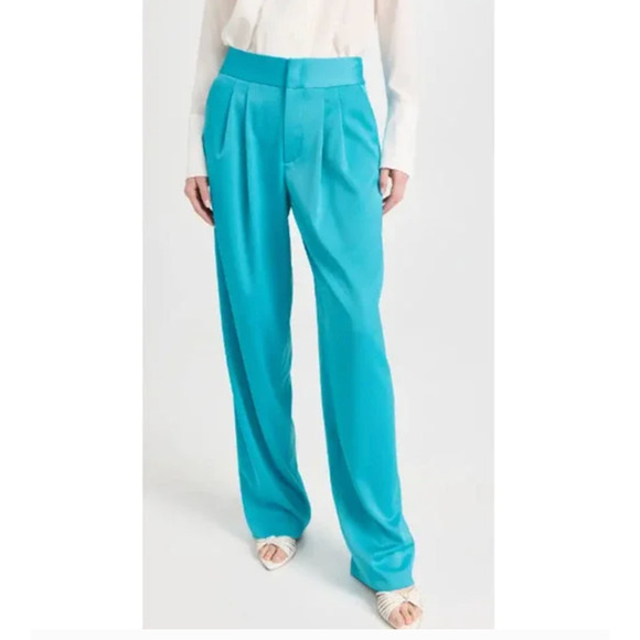 NEW Alice + Olivia Atia Wide-Leg Pleated Suit Pants Ocean Floor Women's Size 4 - Picture 3 of 8